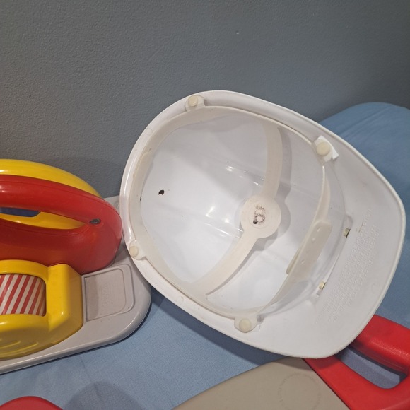 VTG Little Tikes Fisher Price Toy Tool Set Saw Hard Hat Tape Measure Level - Picture 4 of 5
